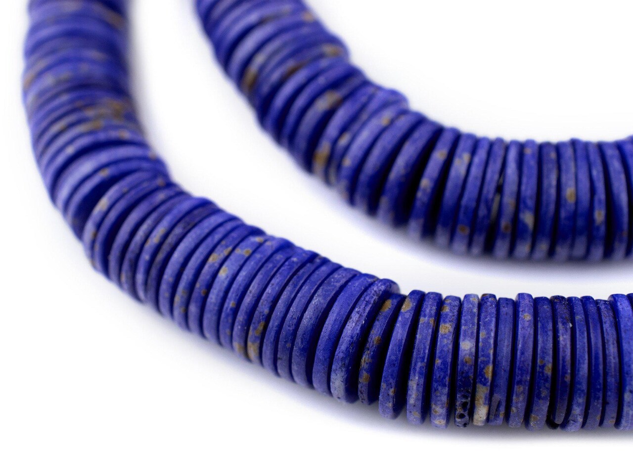 The Bead Chest 14mm Lapis Blue Bone Button Beads: Nepal Flat Round Disk Heishi Beads for DIY Necklace Jewelry Making